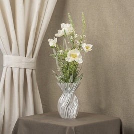 Vintervad Design Anna white sculptural vase made from biodegradable grain harvest materials with organic tree lines.